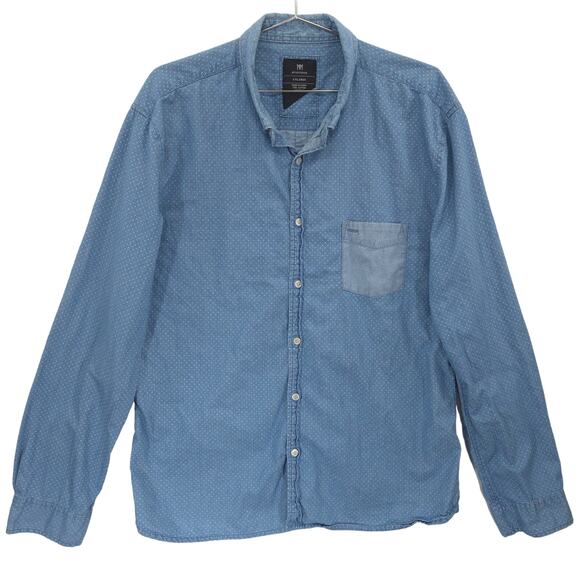 Cotton On Shirt Womens XXL Blue White Polka Dot Long Sleeve Chambray Button Down - Picture 1 of 10